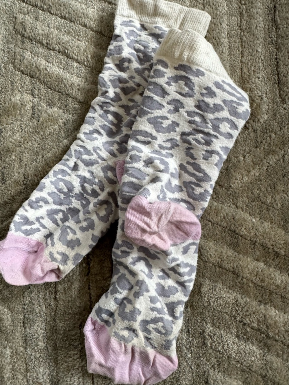 J. Crew Gray and White Leopard Print Socks with Pink Accents